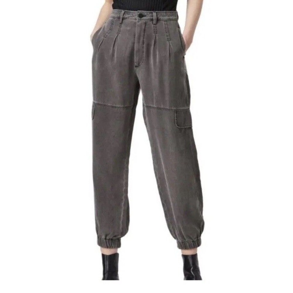 AllSaints Lira Cropped Trouser High Rise Joggers Pants Sz US 0 Grey Tencel (H